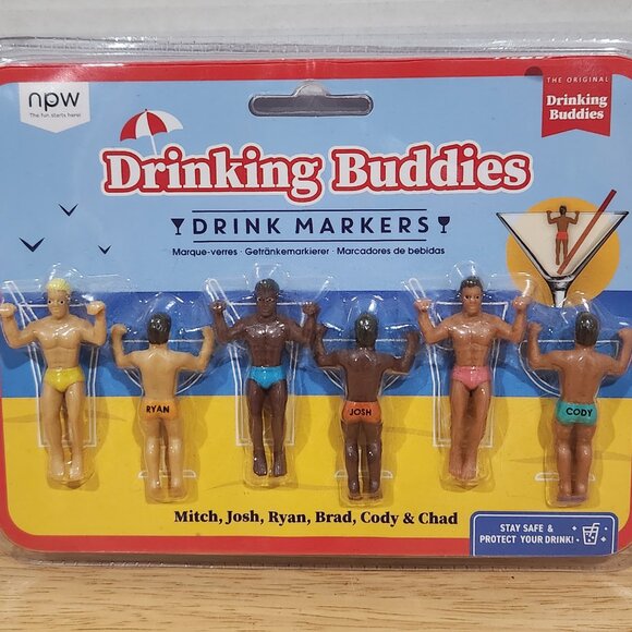 NPW Drinking Buddies Drink Markers, Wine Glass Charms for Parties Pack of 6 New - Picture 1 of 15
